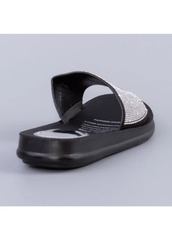 Черные шлепанцы женские кожаные модные со стразами черные (z18-2) Trendy со стразами