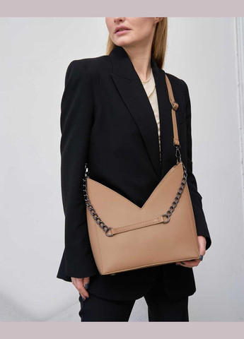 Шкіряна жіноча наплічна сумка на одне відділення «Карлі» кавового кольору WeLassie (298921165)