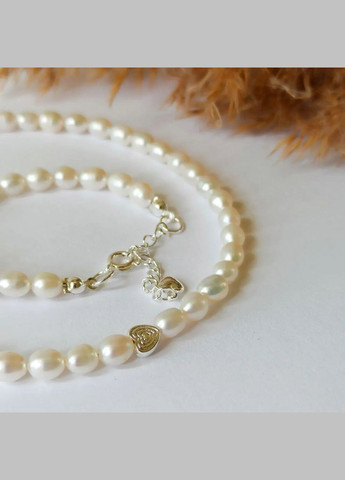 Чокер Жемчуг рис+бусина Сердце гипоаллергенный сплав цвет серебро d-6*5мм L-40-45см No Brand жемчуг (пресноводный) латунь серебро (315440114)