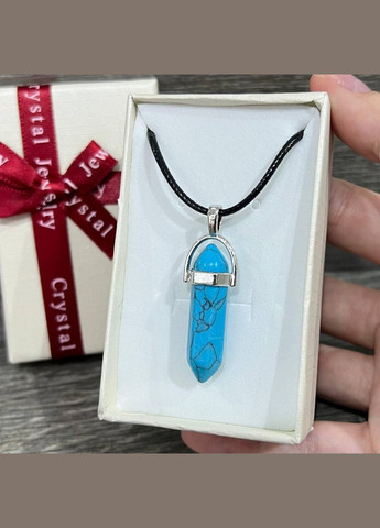 Подвеска из натурального камня Бирюза в виде кристалла шестигранника на шнурке экошелк в подарочной коробочке Овен (331291936)