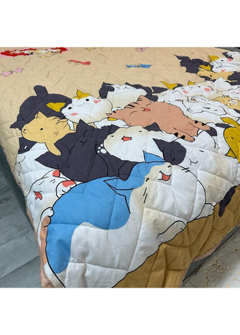 Дитяче покривало-ковдра "Sweet Dreams" (Коттон + Teddy Fur). 150х210 см Бежевого кольору з котами No Brand (368565104)