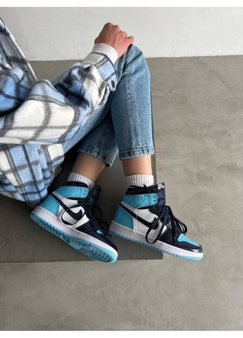 Білі Осінні кросівки чоловічі nike air jordan 1 retro high patent blue 2 найк аір джордан No Brand