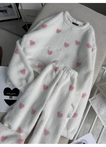 Белая зимняя женская пижама теплая свитшот + брюки No Brand