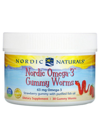 Жирні кислоти Nordic Omega-3 Gummies Worms, 30 желеек Полуниця Nordic Naturals (293339626)