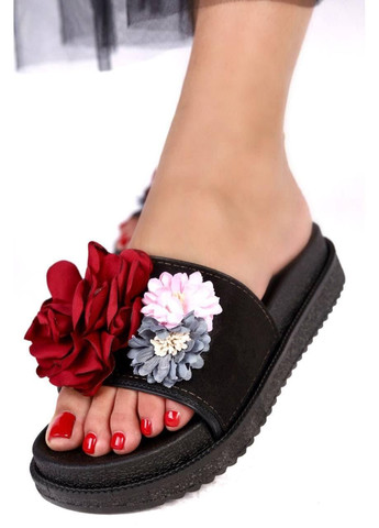 Черные шлепанцы женские летние черные с цветами No Brand с цветами, без декора