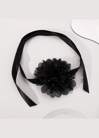 Жіночий чокер з об'ємною квіткою зі стразами чорний (12-274) No Brand (314931242)