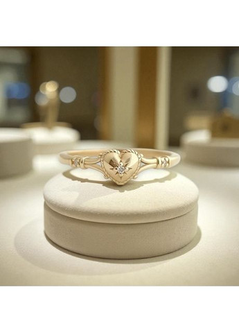 Кольцо женское золотистое сердце с белым фианитом размер 15 OrnatusDivinus317 Fashion Jewelry (367086476)