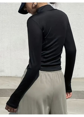 Жіночий однотонний топ з довгим рукавом, тканина мікродайвінг, чорний No Brand (362490406)