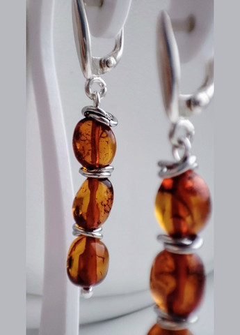 Сережки 2533 з натурального бурштину відтінок коньячний сережка срібло MINOV (338620076)