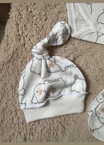 Молочний демісезонний набір боді, повзунята та шапочка для новонароджених футер Тімі Текс