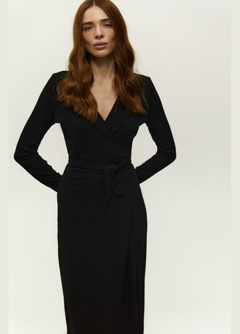 Черное платье на забор меди трикотажное в рубчик черное Vovk однотонное