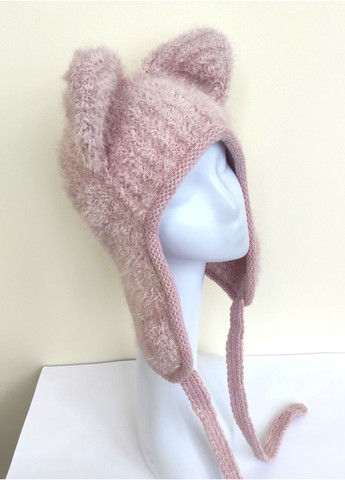 Зимова В’язана Жіноча Шапка Вушками Теплий та Стильний Капор на Зав’язках No Brand (363838650)