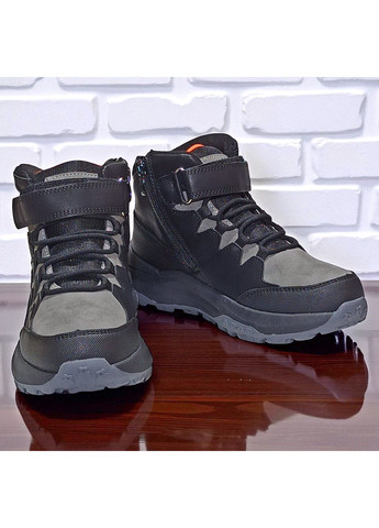 Черные спортивные, повседневные, кэжуал осенние утепленные демисезонные подростковые ботинки хайтопы на липучке для мальчика подростка на флисе Clibee