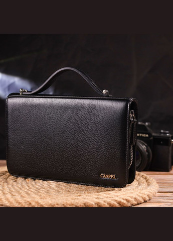 Оригінальна чоловіча барсетка на два відділення з натуральної зернистої шкіри 21567 Чорна Canpellini (331908147)
