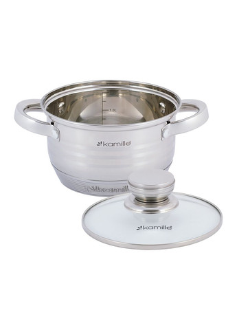 Каструля з кришкою 1.5 л з нержавіючої сталі і порожнистими ручками для індукції і газу KM-4910 Kamille (371898273)