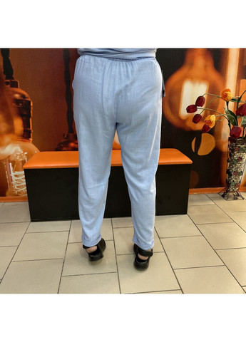 Женские голубые брюки лен батал No Brand (354331887)