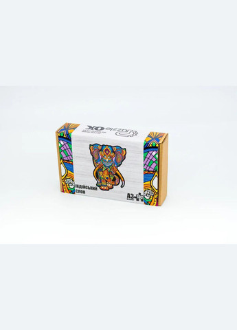 Фігурний дерев'яний пазл Індійський слон A3 в картонній упаковці 132 деталі 05326 PuzzleOK (329897687)