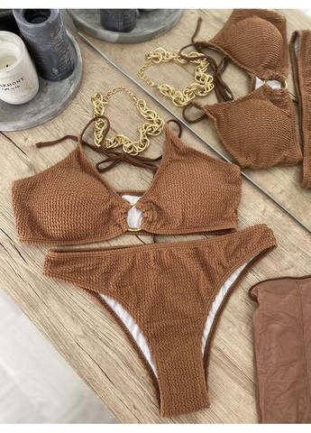 Бежевый летний купальник раздельный с женский парео раздельный BabyStyle