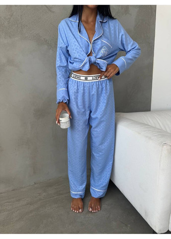 Блакитна жіноча піжама loewe полівіскозі,штани та сорочка Україна