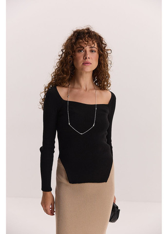 Жіноча в'язана оливкова кофта з розрізами внизу Arjen (353305943)