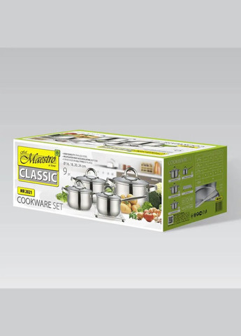 Набор посуды нержавеющий 2 х 3 х 4 л х 1.5 л + подставка (4 шт.) MR-2021 (MR-2021) Maestro (316632174)