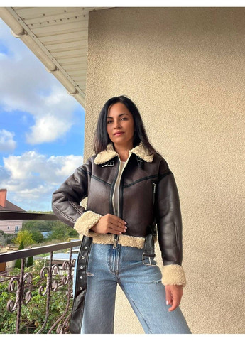 Дубленка женская 265 короткая ремень молния с мехом экокожа AFTF BASIC (304773600)