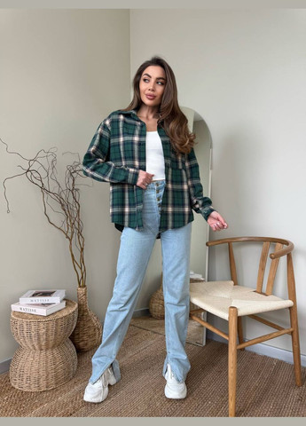 Зеленая повседневный, кэжуал, джинсовая рубашка в клетку Україна с длинным рукавом