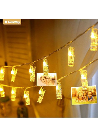 Светодиодная гирлянда с прищепками для фото 20LED 3 м Warm White (CW-LCP-20L30BU) Colorway (322445634)