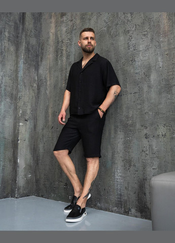 Черный летний льняной комплект No Brand