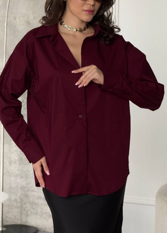 Вишневая повседневный рубашка однотонная Tik-Tak с длинным рукавом