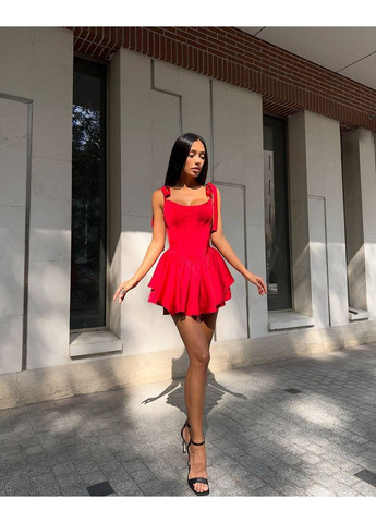 Красное кэжуал женское мини-платье с корсетным лифом No Brand однотонное