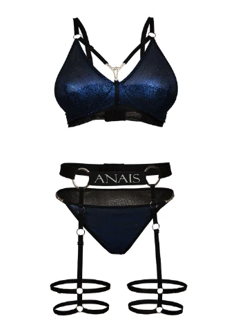 Темно-синій демісезонний комплект білизни з поясом harlo blue set prime Anais