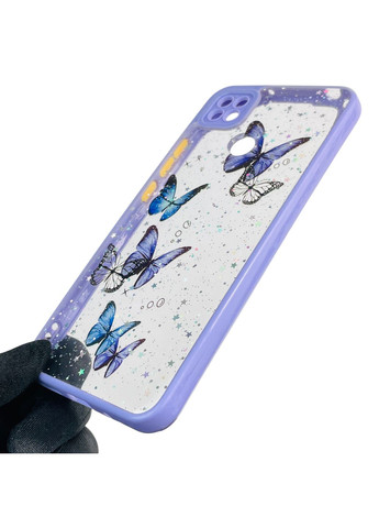 Чехол для Redmi 9C с блёстками с бабочками на сяоми редми 9с сиреневый Xiaomi (366387711)