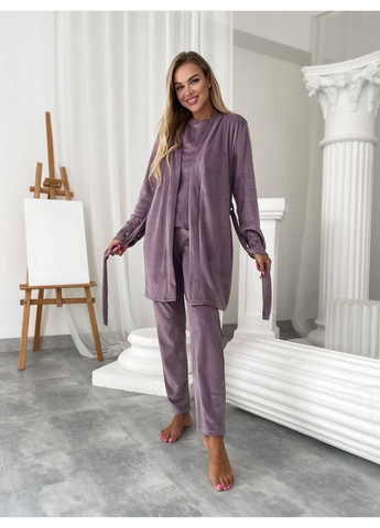 Розово-лиловая женская велюровая пижама тройка Osoblyva