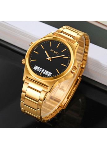 Годинник 2120GDBK Gold-Black чоловічі нержавіюча сталь з будильником та календарем стрілочні електронні ProDobro (367264087)