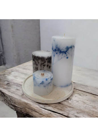 Набір декоративних свічок ручної роботи свічки в наборі з 3 шт на підставці з гілочками лаванди та блакитної гіпсофіли Handmade Studio - AV (370203325)