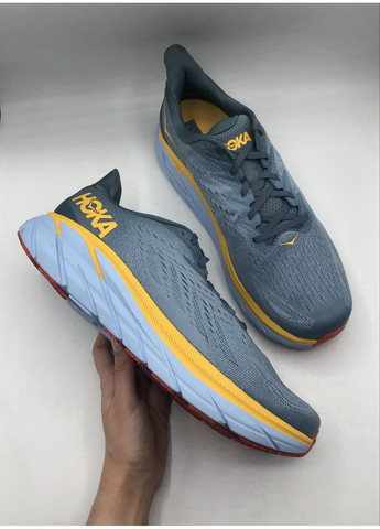 Серо-голубые кроссовки для бега clifton 8 HOKA