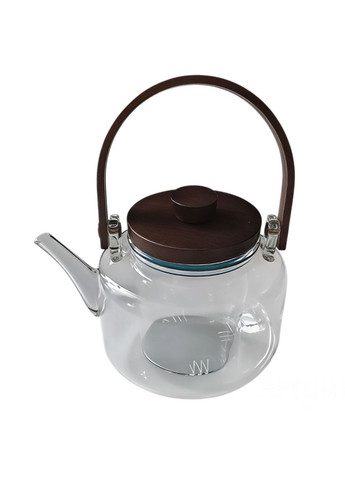 Заварник скляний для чаю 0.8 л з дерев'яною ручкою прозорий чайник для заварювання напоїв та чаю Yiwu (370432480)