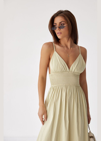 Горчичное повседневный длинный сарафан с открытой спиной бордо цвет s с открытыми плечами No Brand однотонное