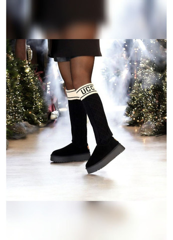 Жіночі чорні замшеві уггі зимові з високим вязаним чулком на потовщеній підошві Hengji Уггі (371767353)