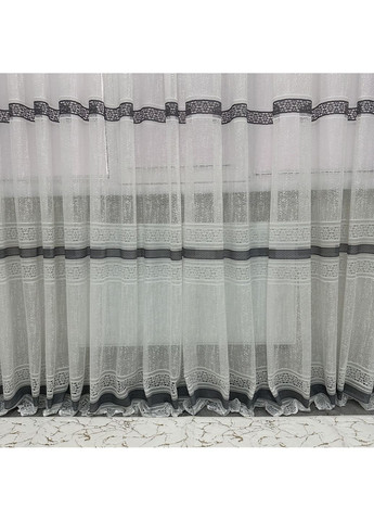 Ексклюзивна тюль Жаккард "Модерн" з візерунком, 400х270 см – Готова на Тасьмі білого кольору з сірими смужками. No Brand (363834539)