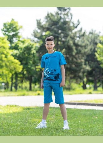 Голубой летний комплект для мальчика (футболка+бриджи) hc (h001-6336-057-33) No Brand