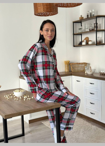 Червона всесезон домашній затишний костюм-піжамка сорочка + брюки Vakko