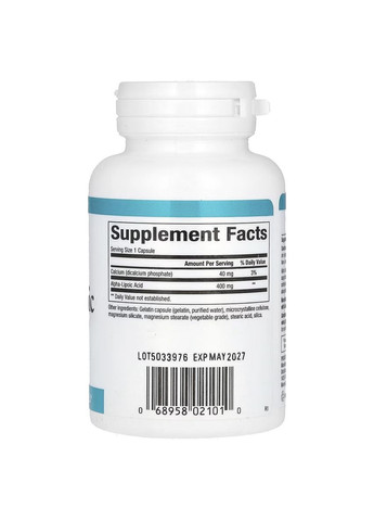 Альфа-ліпоєва кислота, 400 мг, Alpha-Lipoic Acid,, 60 капсул Natural Factors (322741488)