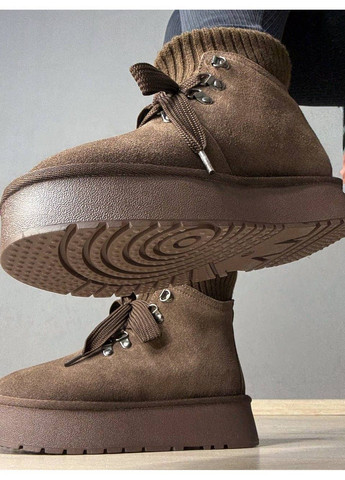 Уггі жіночі 007-7 замшеві шнурівка зі шкарпеткою коричневі Hengji (369094853)