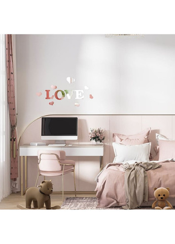 Дзеркальний декор акриловий самоклейкий Love срібло 11шт для інтер'єру стильні наклейки для стін Sticker Wall (372803514)