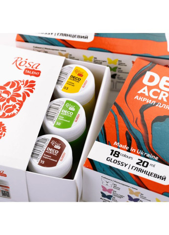 Набор акриловых красок для глянцевого декора 18×20мл Rosa Talent (362661510)