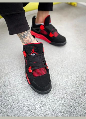 Черные демисезонные кроссовки мужские nike air jordan 4 black red | найк аир джордан 4 черные красные No Brand