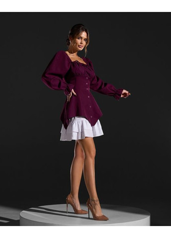 Бордовое вечернее молодежное платье с баской с открытыми плечами ISSA PLUS однотонное