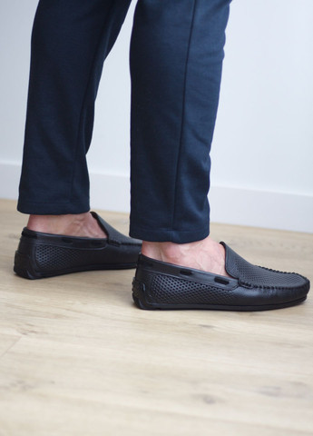 Черные мокасины мужские из натуральной толстой кожи Zlett